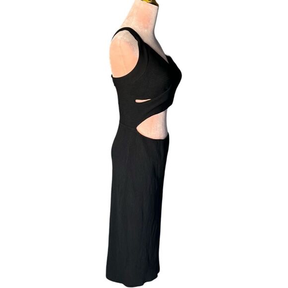 House of Harlow 1960 Ribbed Knit Wide Strap CutOut Midi Dress, Black. Large. NWT - Picture 3 of 13